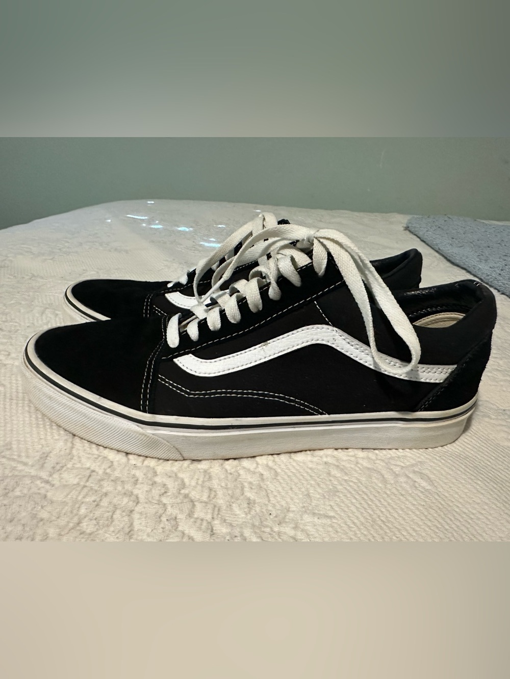 Vans Black and White Low-Top Skate Sneakers with White Stripe